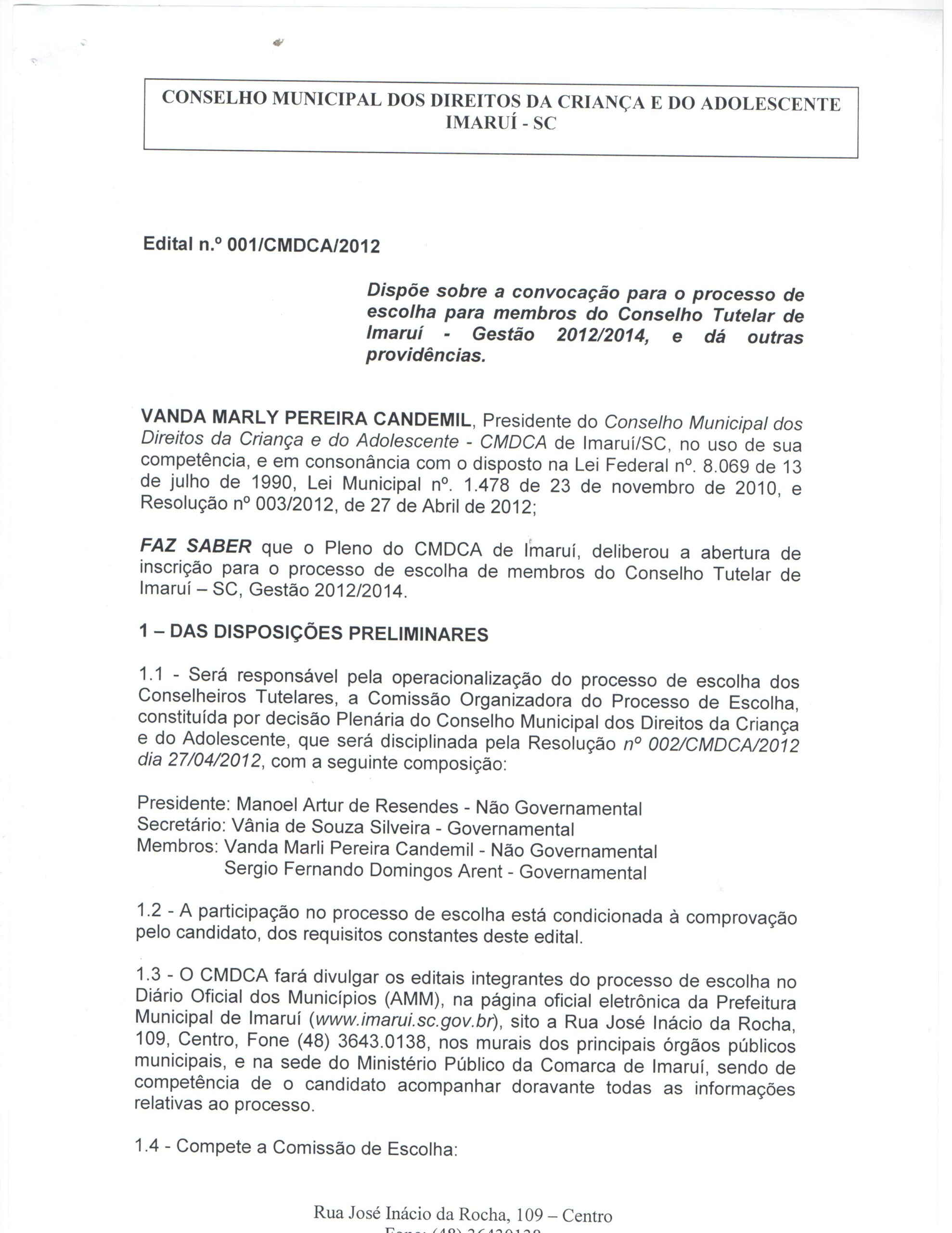 RESOLUÇÃO DE N° 001/CMDCA/2023- COVOCAÇÃO DO 4° SUPLENTE JOSÉ